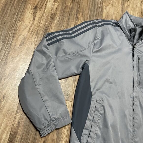 Adidas 3 Stripe Windbreaker Full Zip Jacket Mens Medium Mesh Lined Grey - Picture 4 of 9
